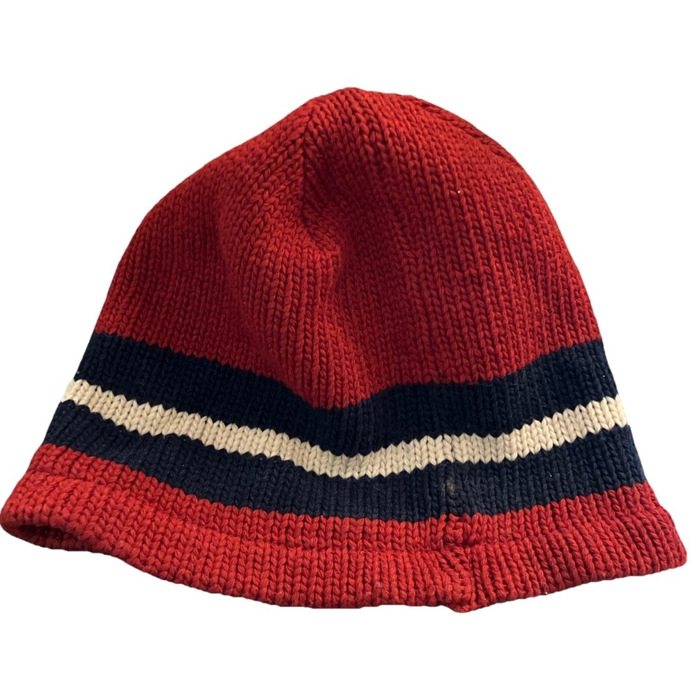 Abercrombie and‎ Fitch Beanie Wool Fleece Lined Red Navy Striped - Picture 3 of 5